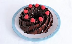 Vegan chocolate and raspberry bundt cake